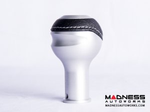 FIAT 500 Gear Shift Knob - Black Italy - Silver Base/ Black Leather Top + ABARTH Logo - V2